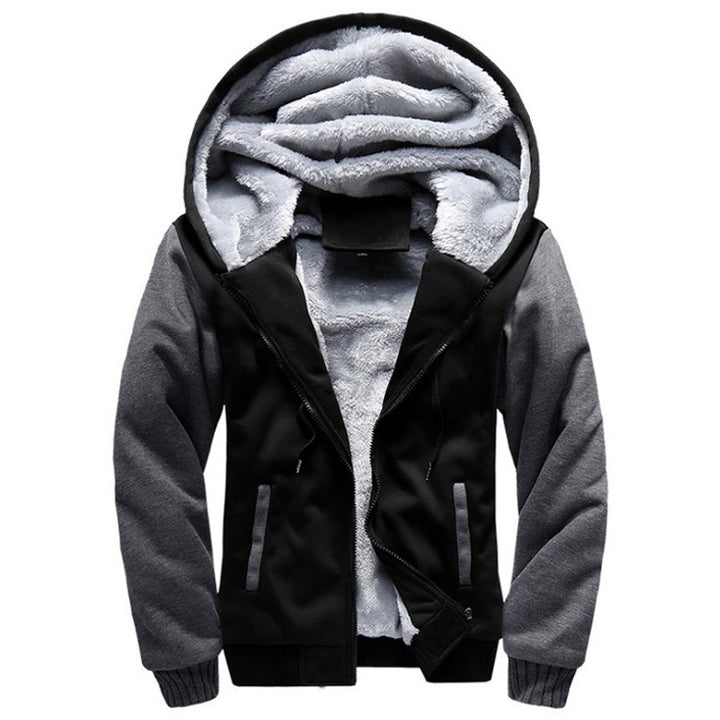 Men's Fleece-Lined Zip Cardigan – Color-Block Hooded Jacket