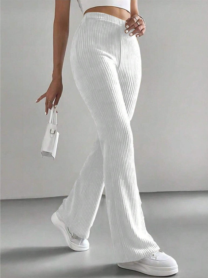 Women's Flare Trousers – Comfortable Elastic Waist, Flowy Drape