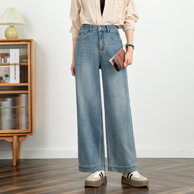 Women's High-Waist Cropped Wide-Leg Cotton Jeans – Embroidered