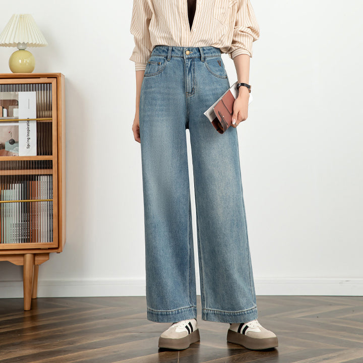 Women's High-Waist Cropped Wide-Leg Cotton Jeans – Embroidered