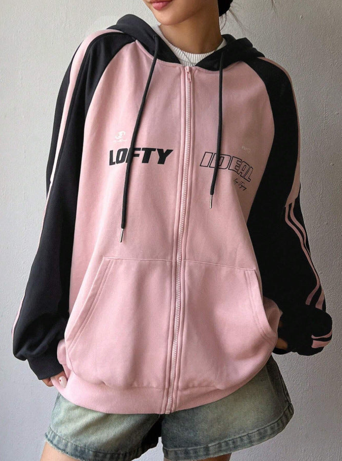 Women's Colorblock Sweatshirt – Cozy Fleece Hooded Retro Slim Fit