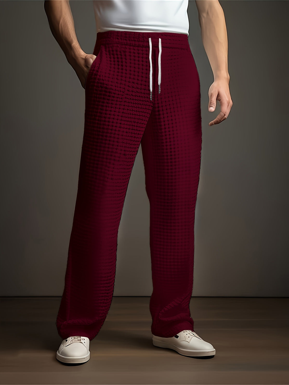 Men's Straight Trousers – Waffle Texture Micro-Stretch Pants