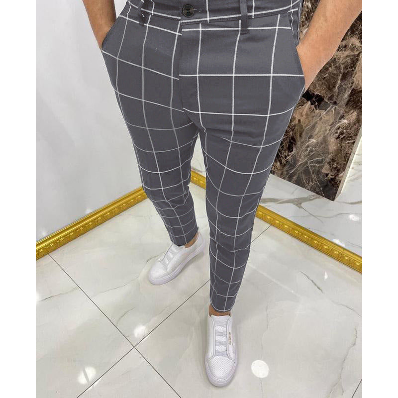 Men's Slim Plaid Trousers – Lightweight Comfort Pants