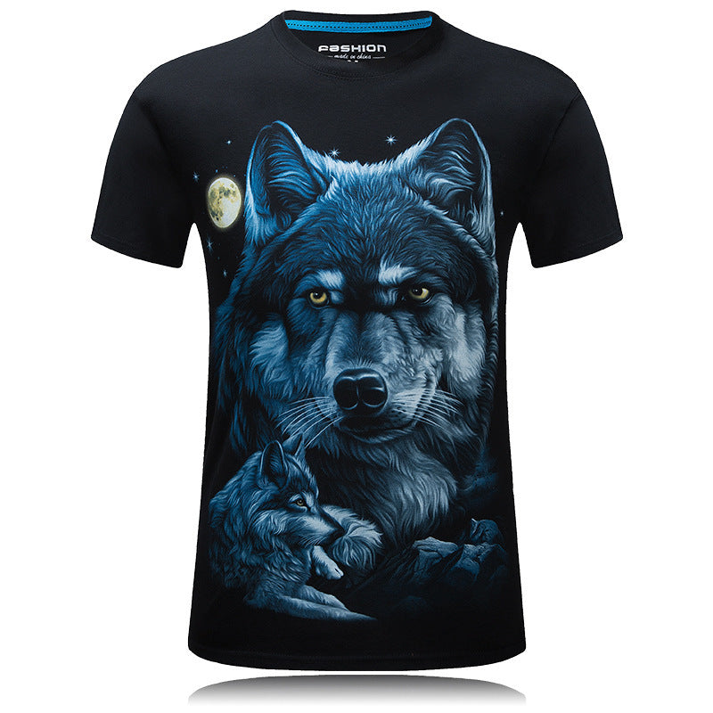 Men's 3D Wolf Graphic Cotton T-Shirt – Loose Fit Short Sleeve