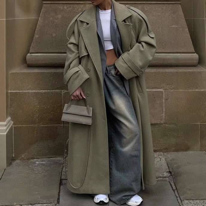 Women's Long Lapel Tie-Waist Coat – Elegant Layered Silhouette