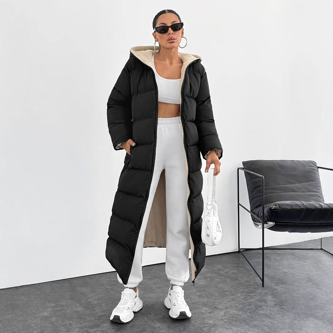 Women's Puffer Coat – Long Hooded Ankle-Length Down Alternative