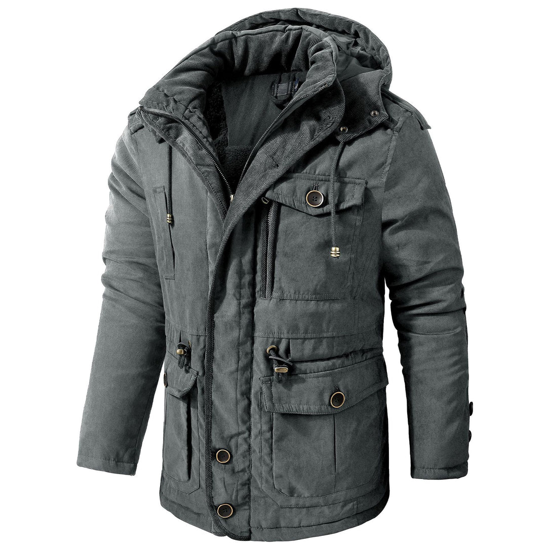 Men's Fleece-Lined Coat – Mid-Length Loose Fit with Patch Pockets