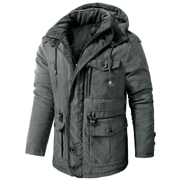 Men's Fleece-Lined Coat – Mid-Length Loose Fit with Patch Pockets