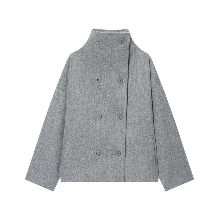 Women's High Neck Knit Top – Button Detail Loose Fit Sweater