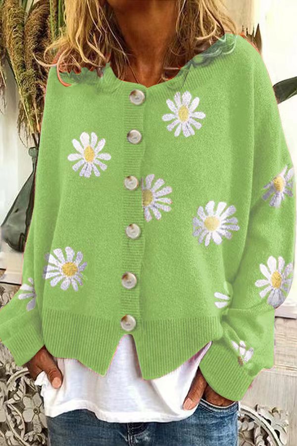 Women's Cardigan – Printed Knit, Relaxed Fit, Soft Cotton Blend