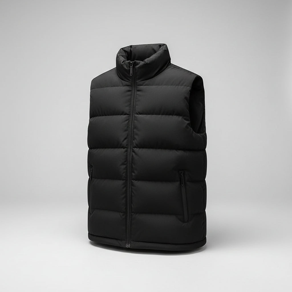 Men's Padded Sleeveless Jacket – Quilted Warmth with Stand Collar