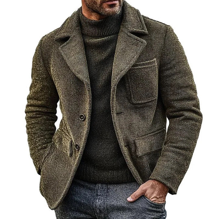 Men's Woolen Retro Coat – Structured Solid Classic Fit