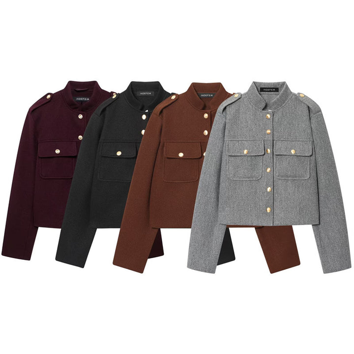 Women's Casual Jacket in Structured Fabric – Single Breasted, Loose Fit, Pockets
