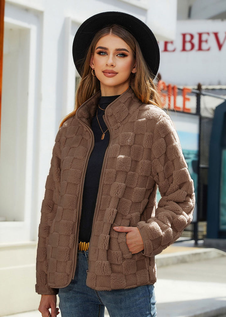 Women's Plaid Plush Coat – Soft Fleece Relaxed Fit Outerwear
