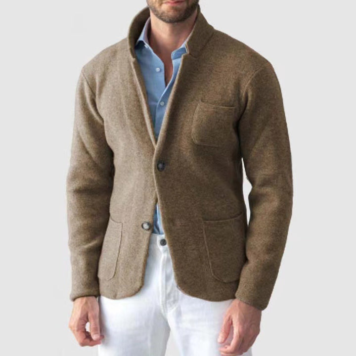 Men's Stand Collar Cotton Blend Jacket – Slim Fit with Patch Pockets