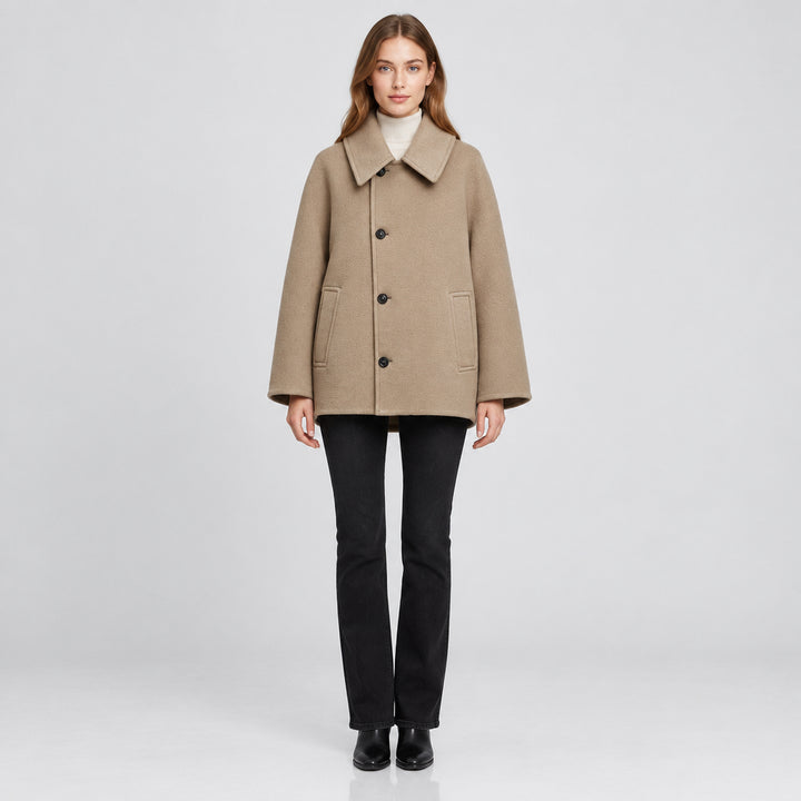 Women's Short Lapel Coat – Relaxed Fit Oblique Front