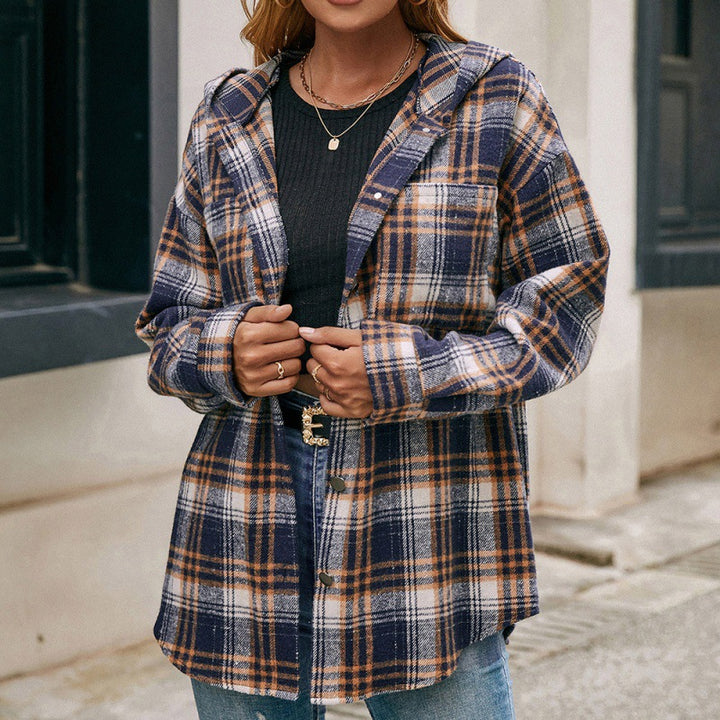 Plaid Hooded Jacket for Women – Lightweight Relaxed Fit Layer