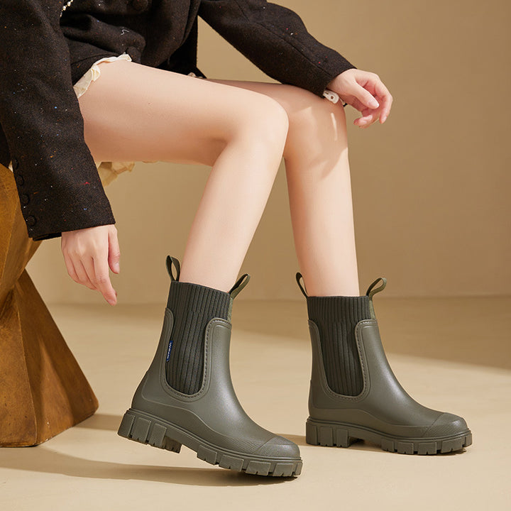 Women's Waterproof Mid Calf Boot – Elastic Band Slip-On Design