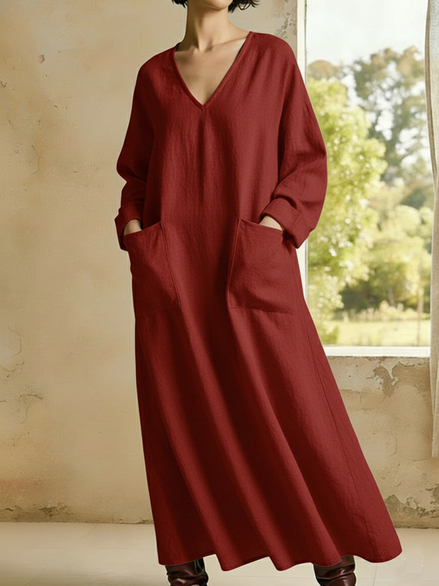 Women's Cotton-Linen Maxi Dress – Relaxed Summer Fit with Pockets
