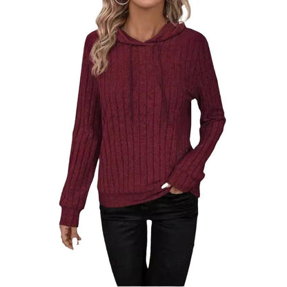 Women's Ribbed Pullover Hoodie – Textured Stripe Knit, Long Sleeve