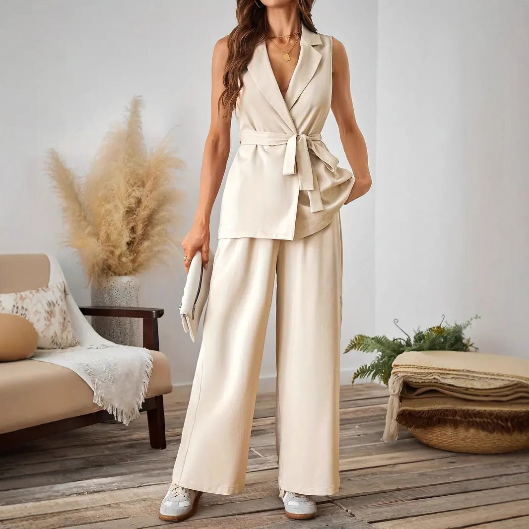Women's Two Piece Suit Set – Waistcoat and Wide Leg Trousers