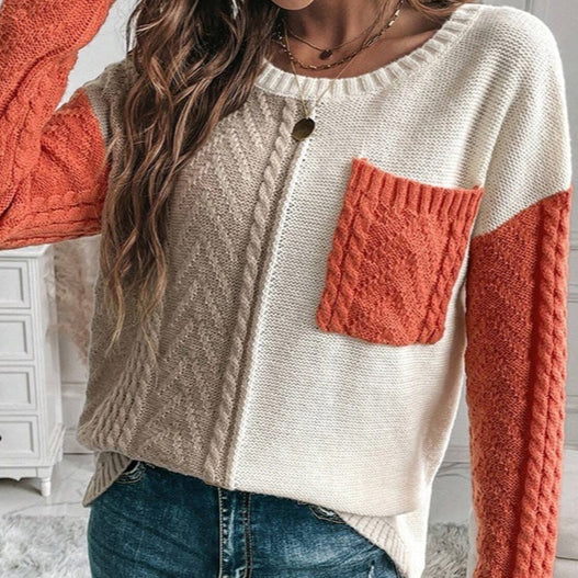Women's Contrast Color Pullover Sweater – Modern Casual Knit