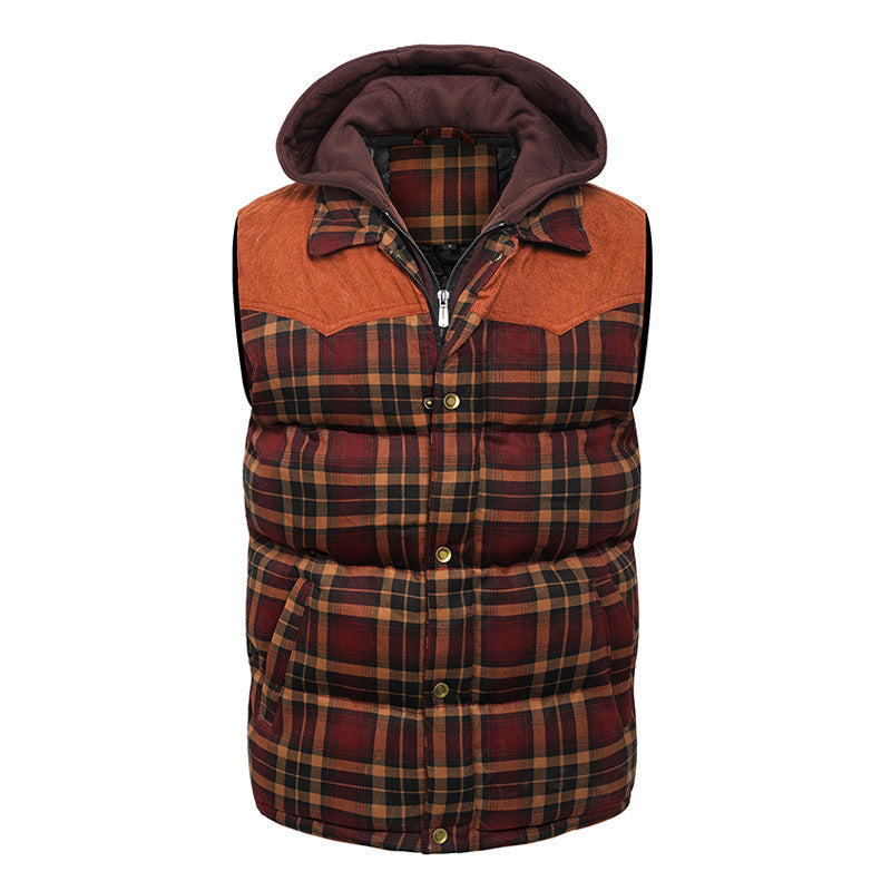 Men's Hooded Quilted Vest – British Plaid, Warm Core Layer