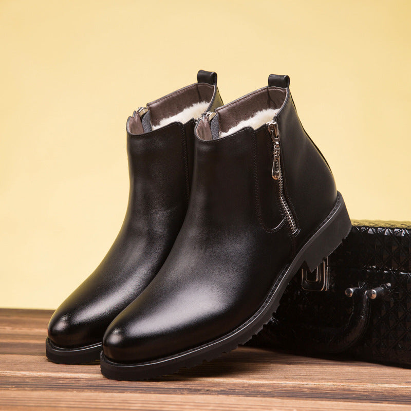 Men's Leather Boot – Pointed Toe, Side Zipper, Warm Lining