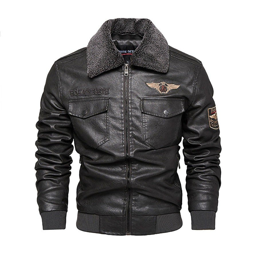 Men's Vegan Leather Motorcycle Jacket – Plush Warm Lapel