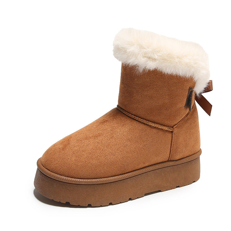 Women's Snow Boots – Platform Fleece Lined High Top, Bow Accent