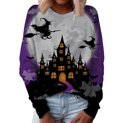 Abstract Graphic Cotton Women's Round Neck Top Pullover