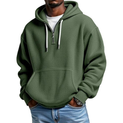 Men's Waffle Knit Double Hood Cardigan – 3D Printed Zip Front