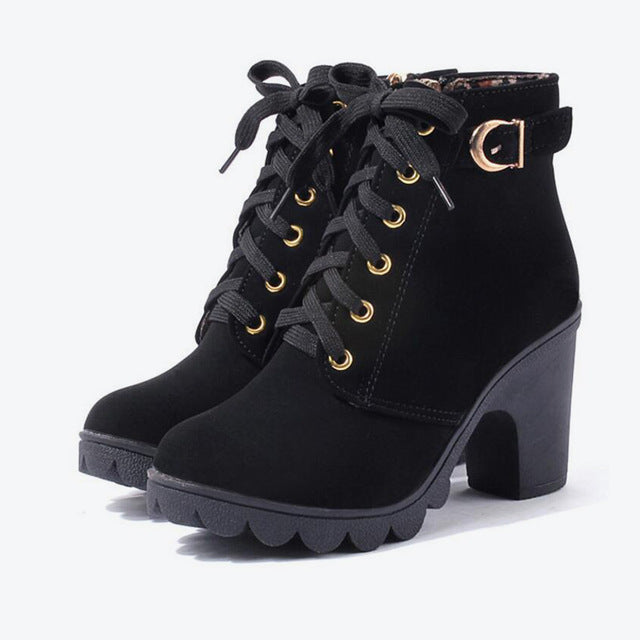 Vegan Leather Ankle Boot – Women's Cross-Strap Suede, Rugged Sole