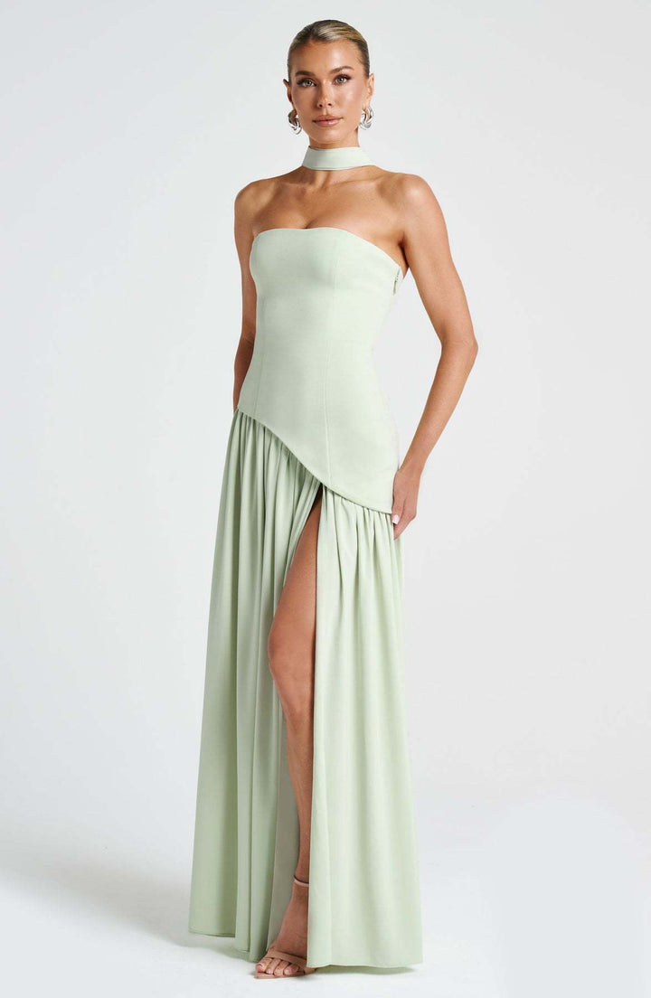 Women's Strapless Slit Dress – High Waist Patchwork Silhouette