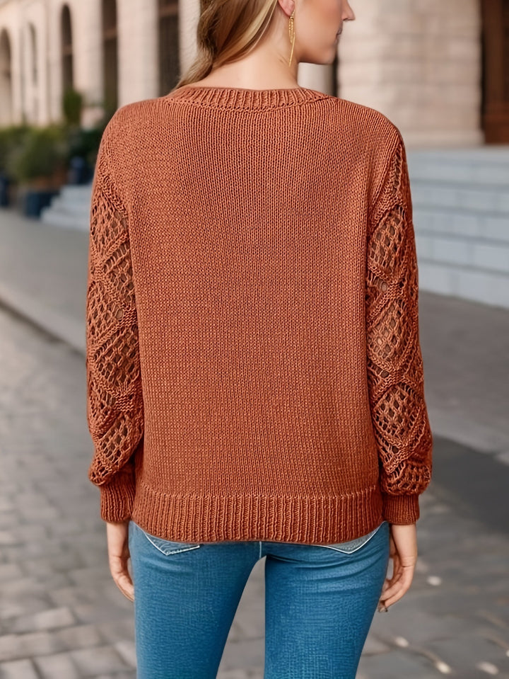 Women's Lightweight Knit Pullover Sweater – Hollow Pattern Cotton Blend