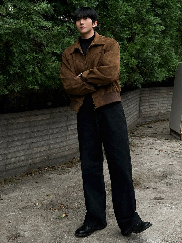 Men’s Suede Look Jacket with Classic Lapel – Collared Style