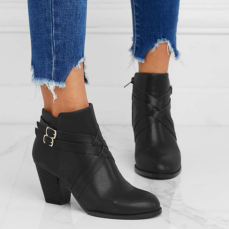 Women's Heightened Low Ankle Boot – Chunky Heel Short Silhouette