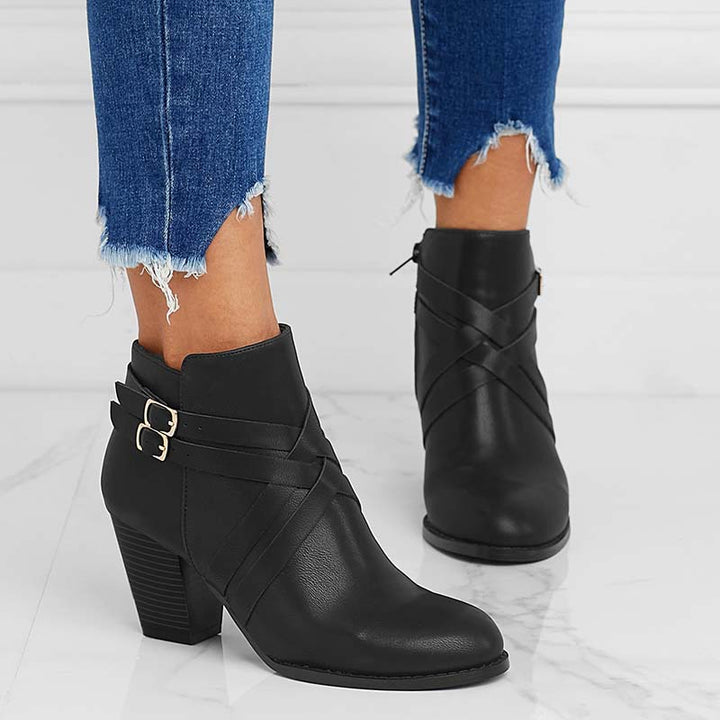 Women's Heightened Low Ankle Boot – Chunky Heel Short Silhouette