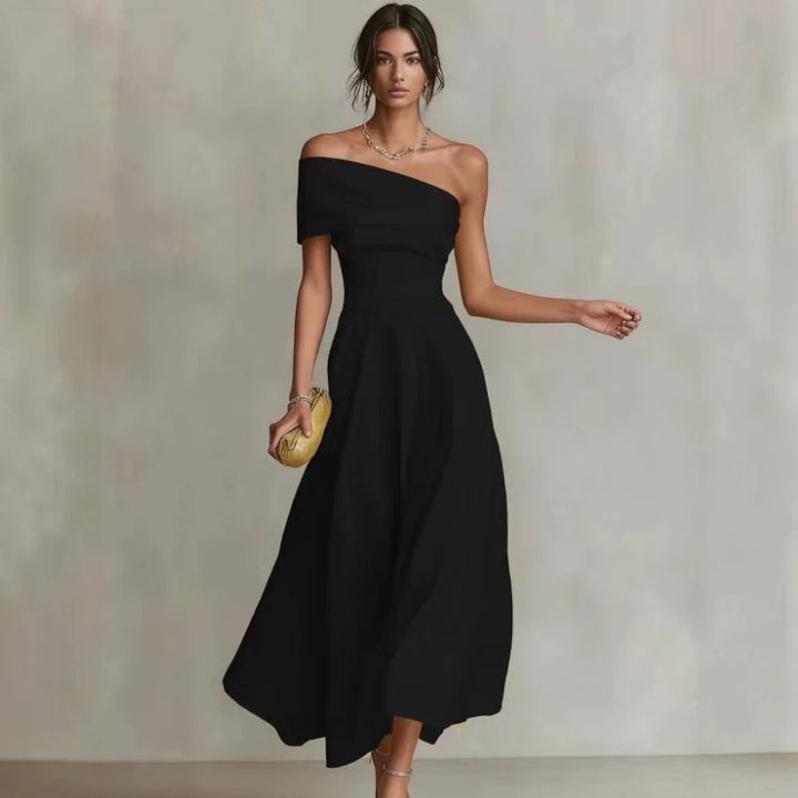 Women's Off-Shoulder Backless Maxi Dress – Waist-Cinching Silhouette