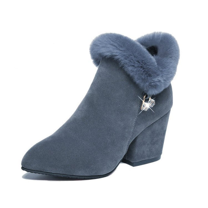 Women's Suede Fringed Boot – Pointed Toe Rhinestone Zip