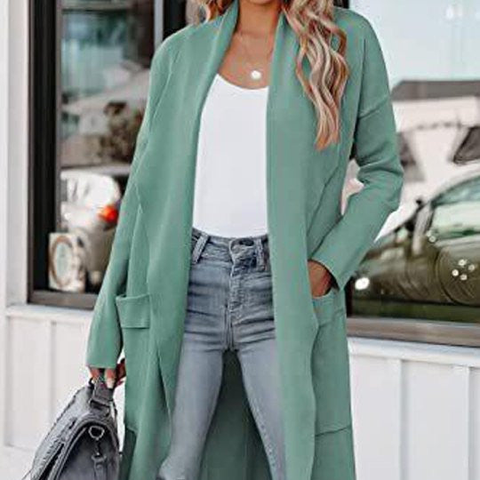 Women's Long Cardigan Jacket – Relaxed Fit with Patch Pockets