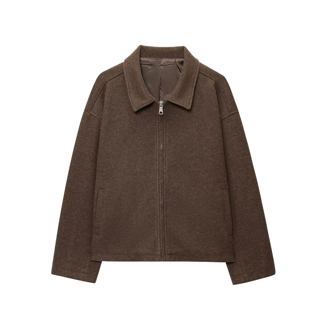 Women's Retro Collar Jacket – Relaxed Fit Wrinkle-Resistant Finish