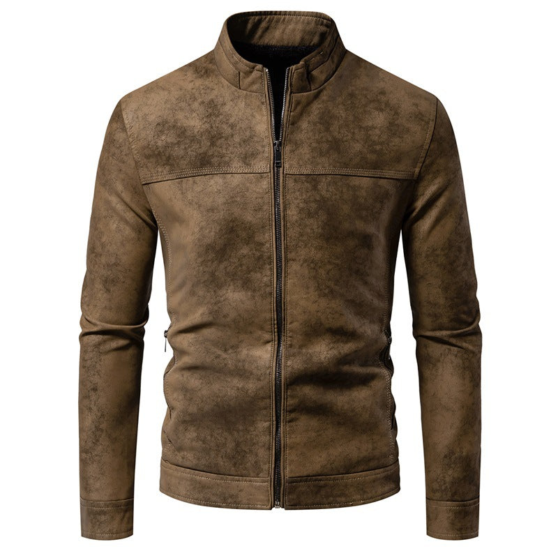 Men's Vegan Leather Jacket – Retro Tie-Dye, Relaxed Fit, Mid-Length