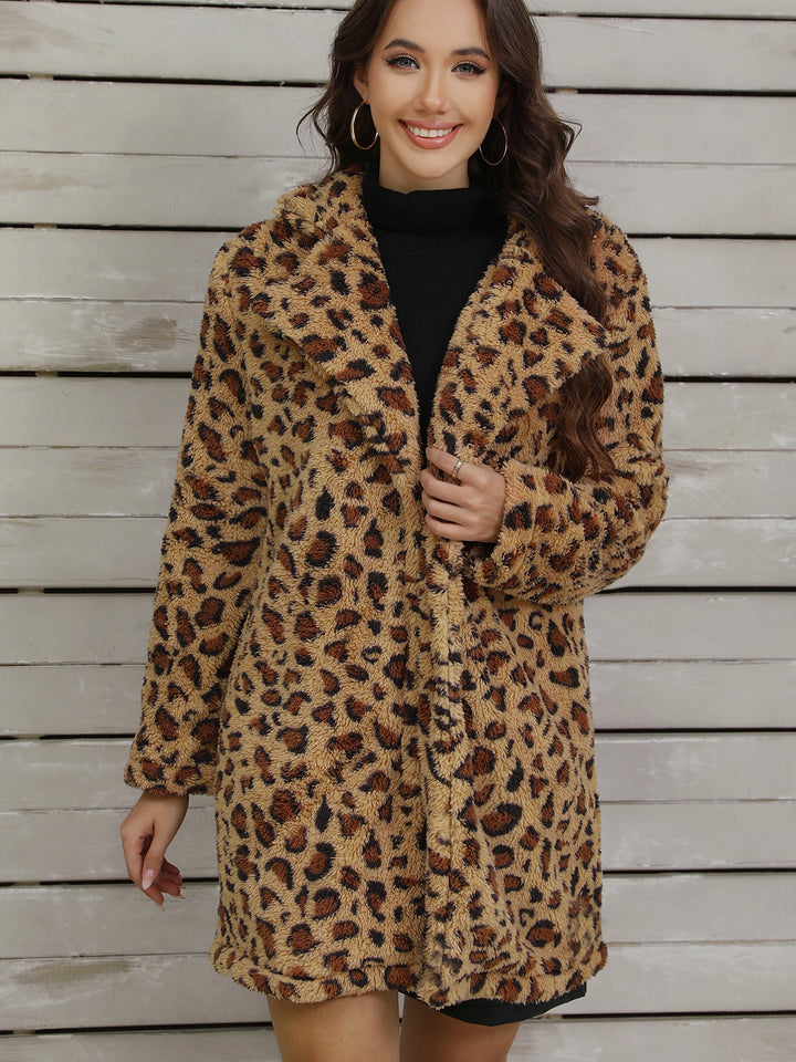 Women's Leopard Patchwork Longline Jacket – Plush Relaxed Fit Coat