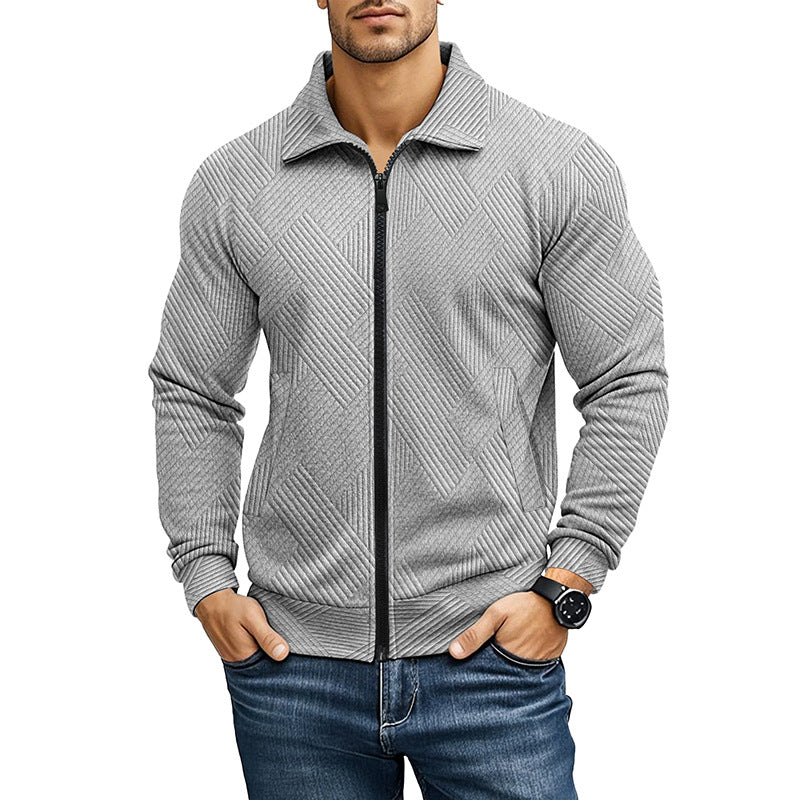 Men's Waffle Texture Jacket – Turn-Down Collar Solid Design