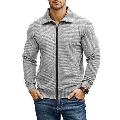Men's Waffle Texture Jacket – Turn-Down Collar Solid Design