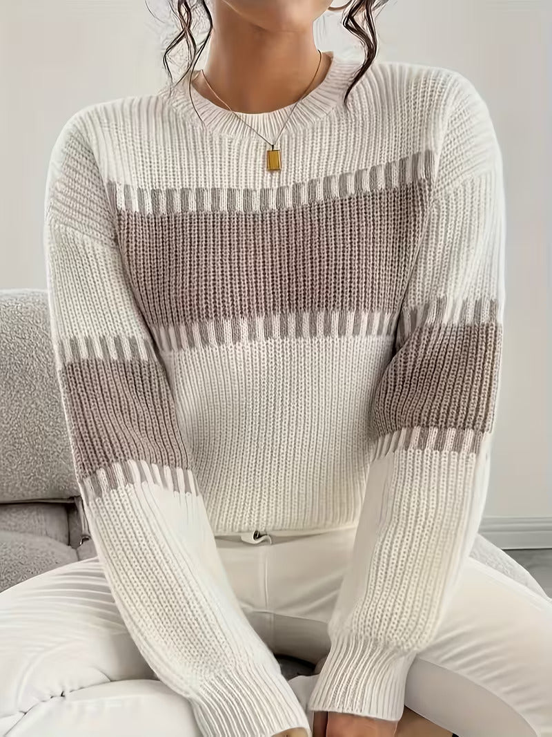 Women's Striped Knit Sweater – Drop-Shoulder, Relaxed Fit