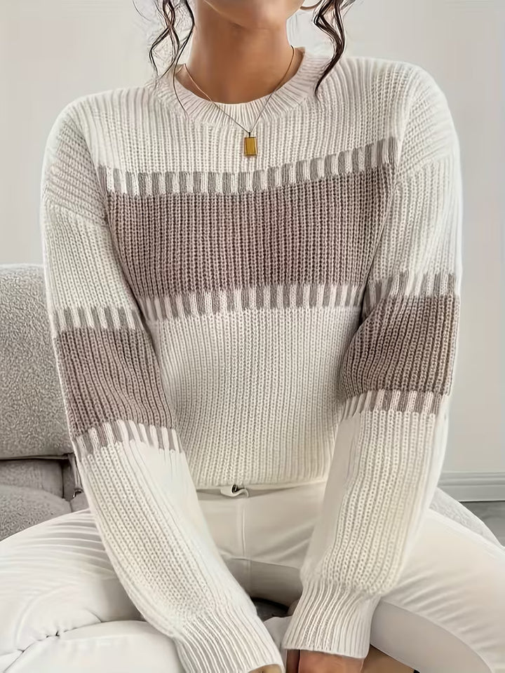 Women's Striped Knit Sweater – Drop-Shoulder, Relaxed Fit