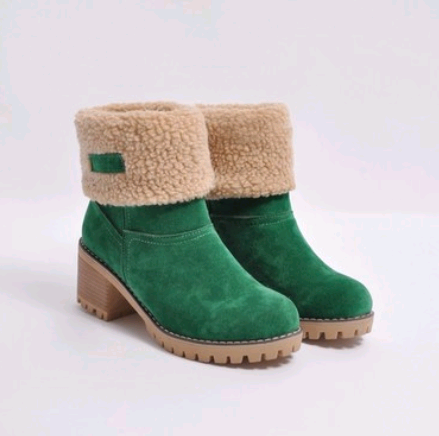Women's Suede Mid-Tube Boot – Low Block Heel Winter Comfort