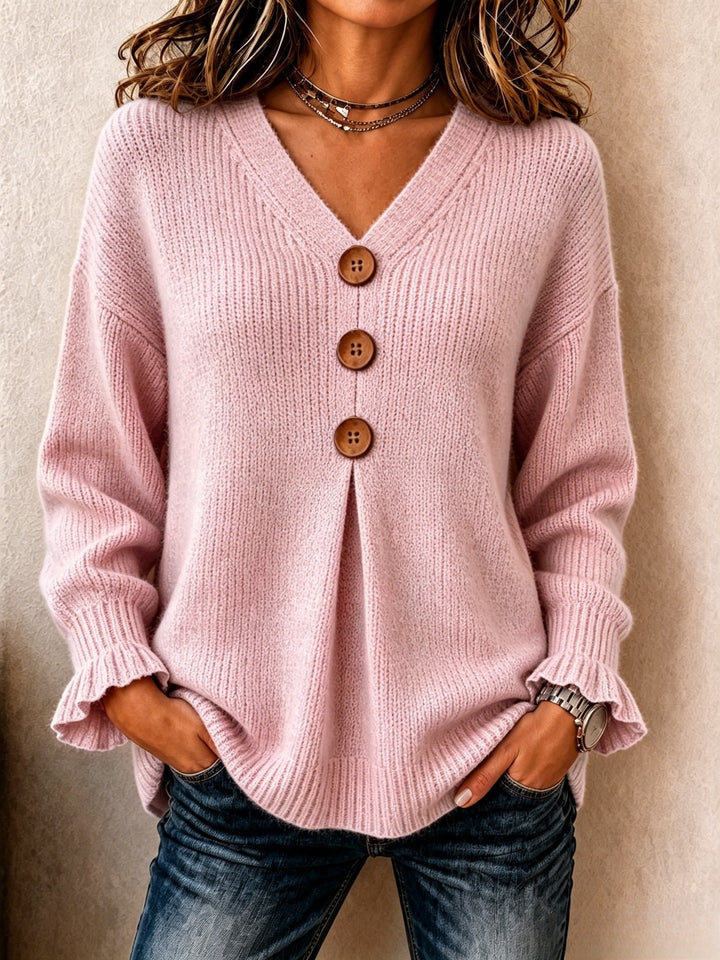 Women's Lace-Trim A-Line Sweater – Ruffle Long Sleeve Knit